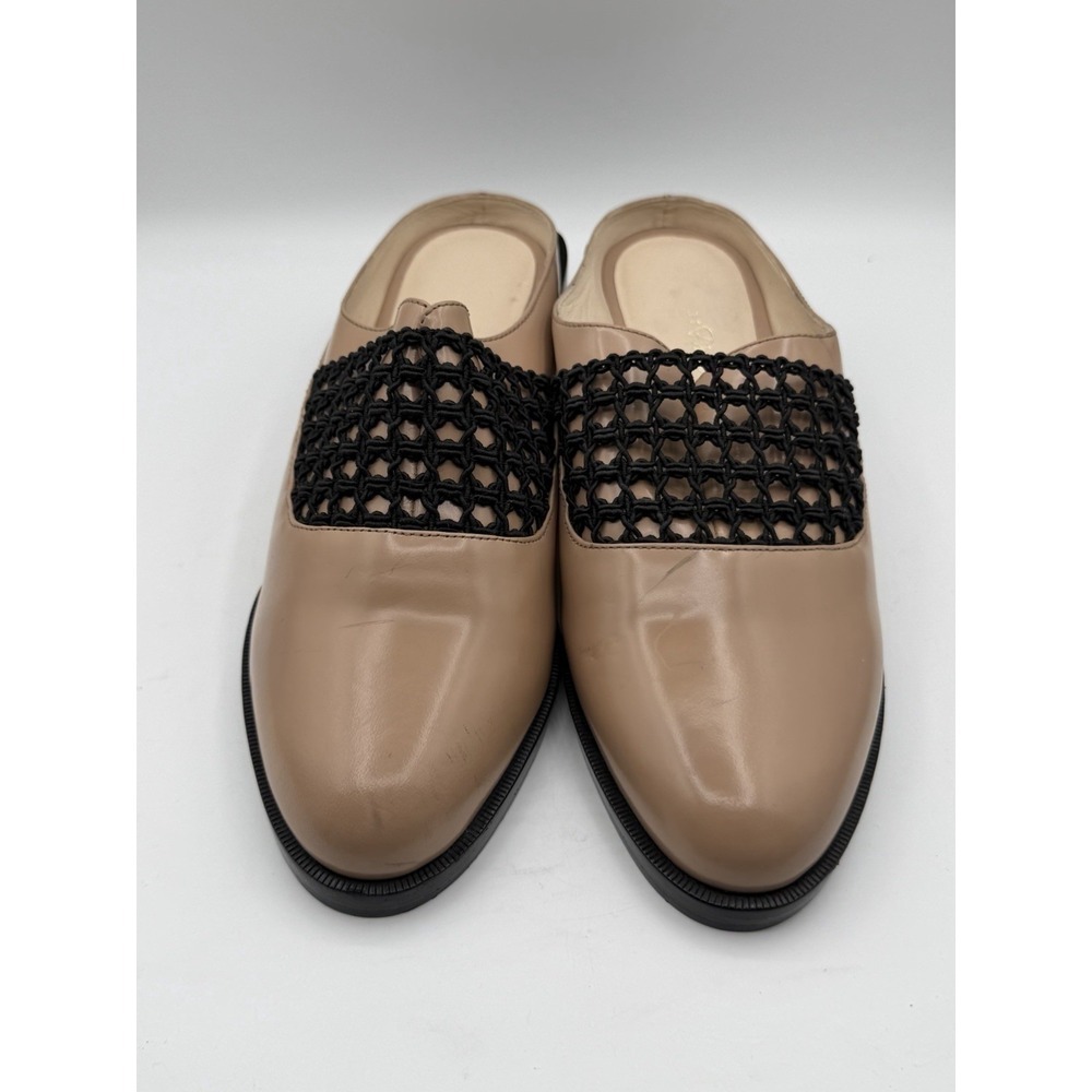 3.1 PHILIP LIM Tan Beige Black Leather Woven Chunky Heel Mule Slide Shoe Size 36